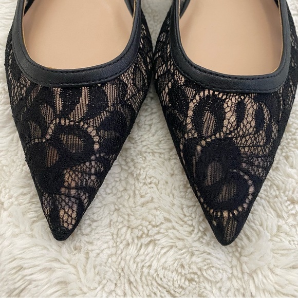 Steve Madden Black & Cream Lace Pointed Toe Slingback Flats Shoes New Size 7.5 - Picture 2 of 12